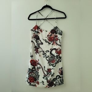 Aritzia Talula Chinese dragon print criss cross back Mini dress